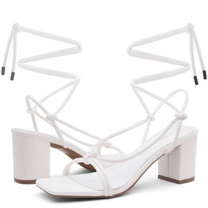 NWT White Lace up Block heel sandal